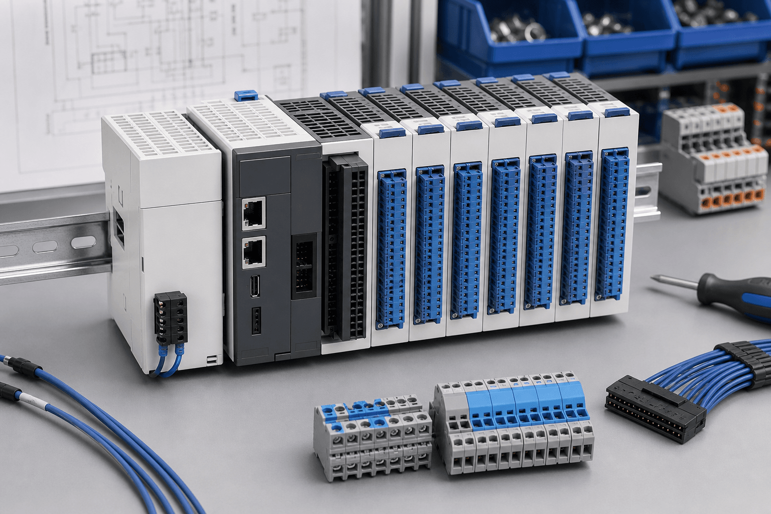 Kit de PLC modular con entradas y salidas sobre carril DIN
